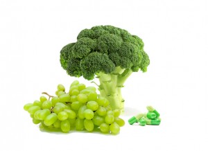 grapes, broccoli, and pills