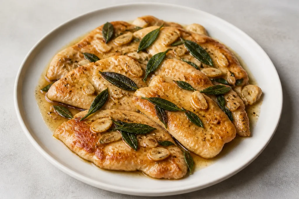 Brown butter and sage chicken cutlets with garlic and lemon pan sauce