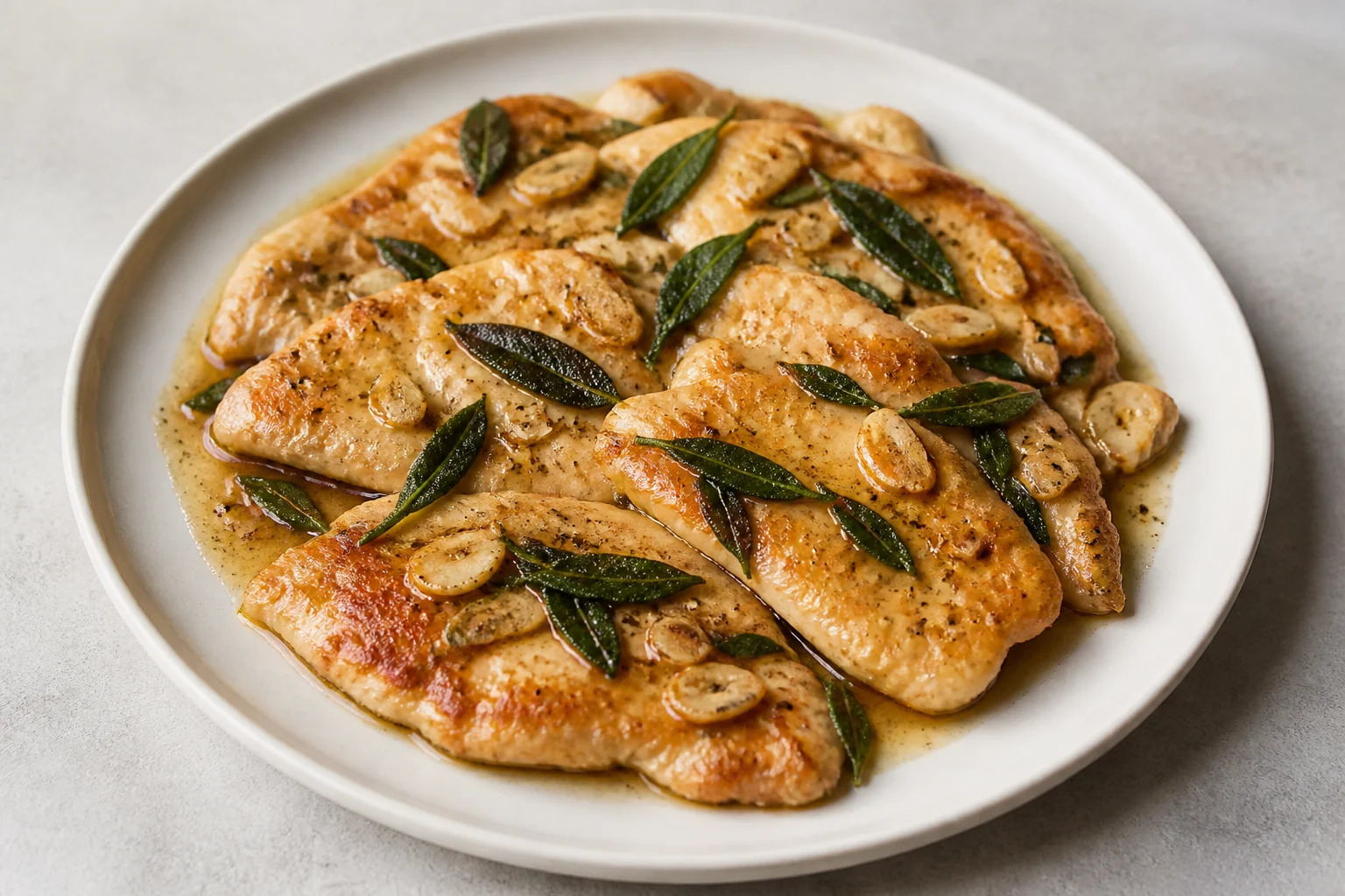 Brown butter and sage chicken cutlets with garlic and lemon pan sauce